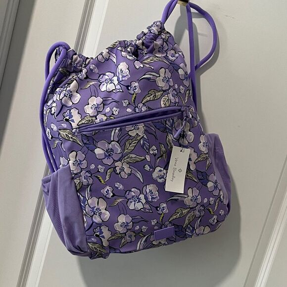 Vera Bradley Lighten Up Deluxe Wild Roses Lavender Floral Drawstring B/P  NWT - Picture 1 of 8